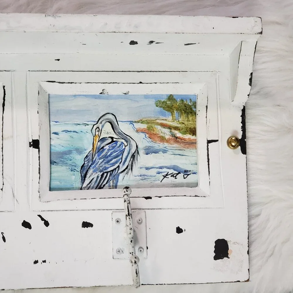 Vintage Signed Artsy Beachy Shabby chic Coastal Wall 2 Hook Shelf